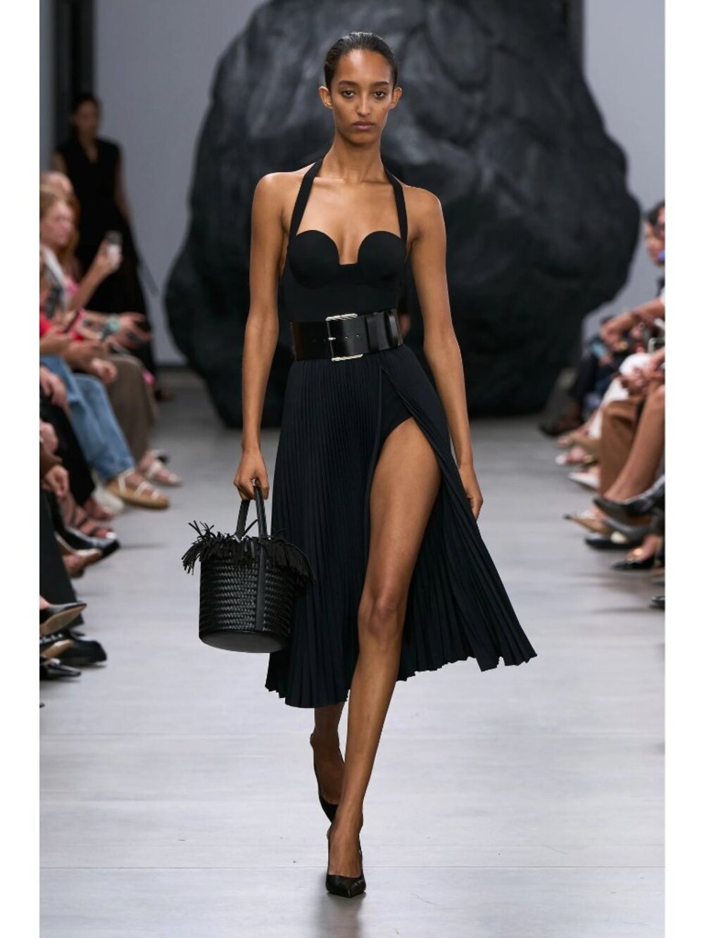 NWT $1890 Michael Kors Collection Techno Canvas Pleated Slit Skirt Black Size 0